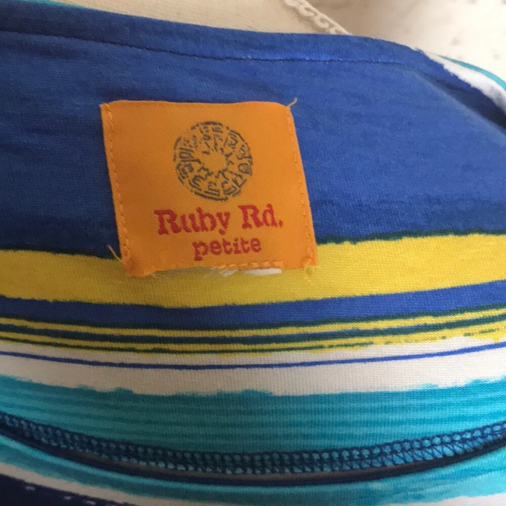 Ruby Rd Stripe Printed Top Blue Medium - image 4